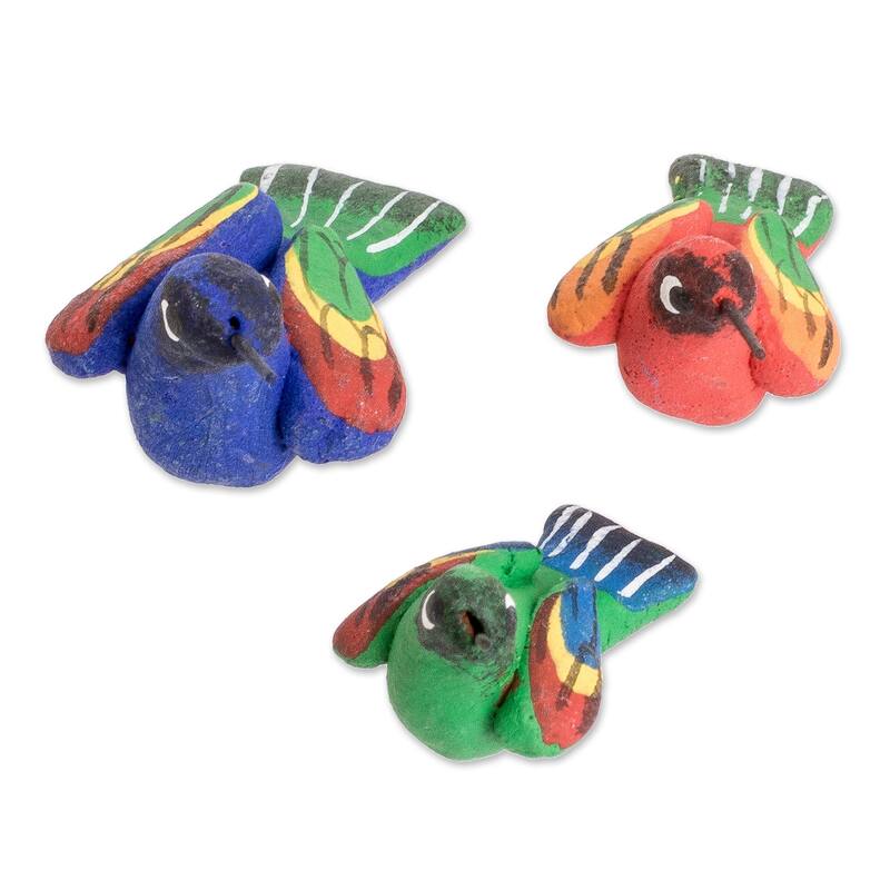 Novica Handmade Colorful Hummingbird Family Ceramic Figurines (Set Of 3)