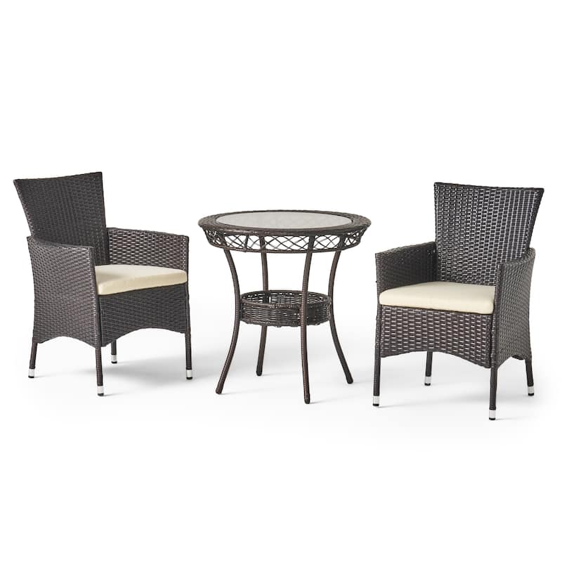 Parker Outdoor 3-piece Wicker Bistro Set with Cushions by Christopher Knight Home