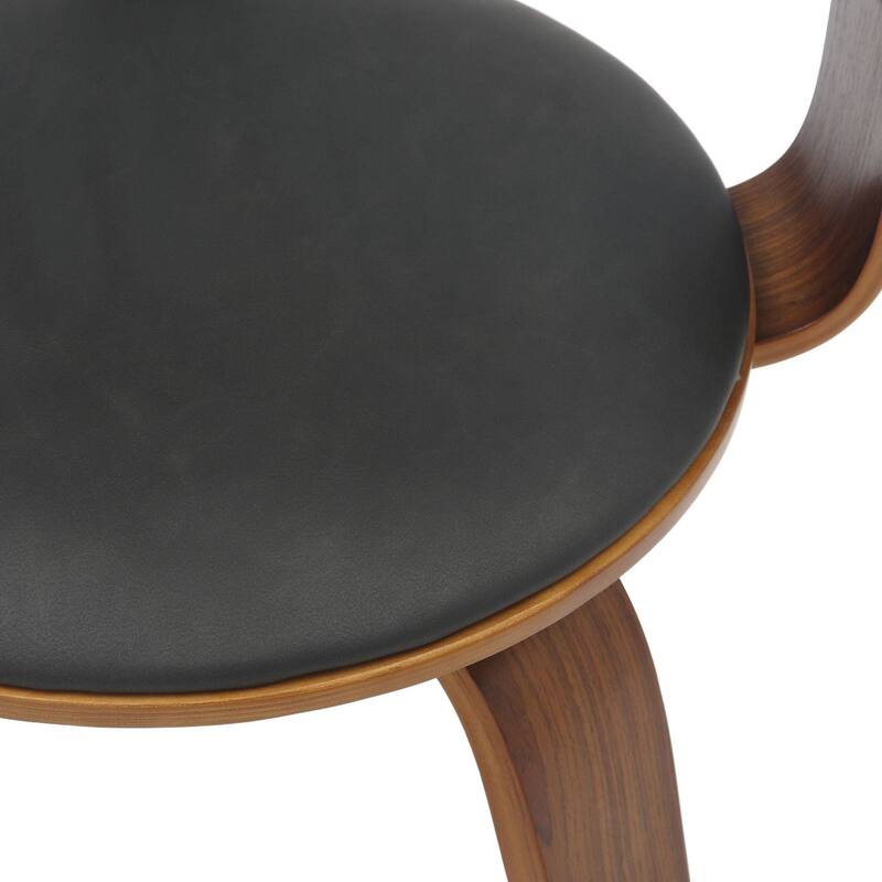 Leather Dining Chair in Solid Wood Accent Arm Chair Open Curved Back Design