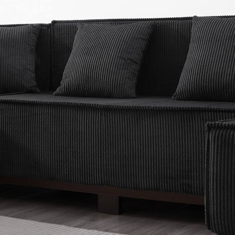 130" U-Shaped Upholstered Sectional Sofa with RGB LED Light Strip and 6 Pillows