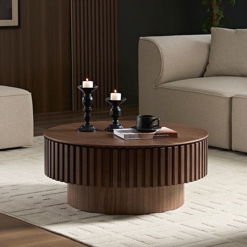 31.49'' Round Coffee Table with Storage Small Coffee Table for Apartment