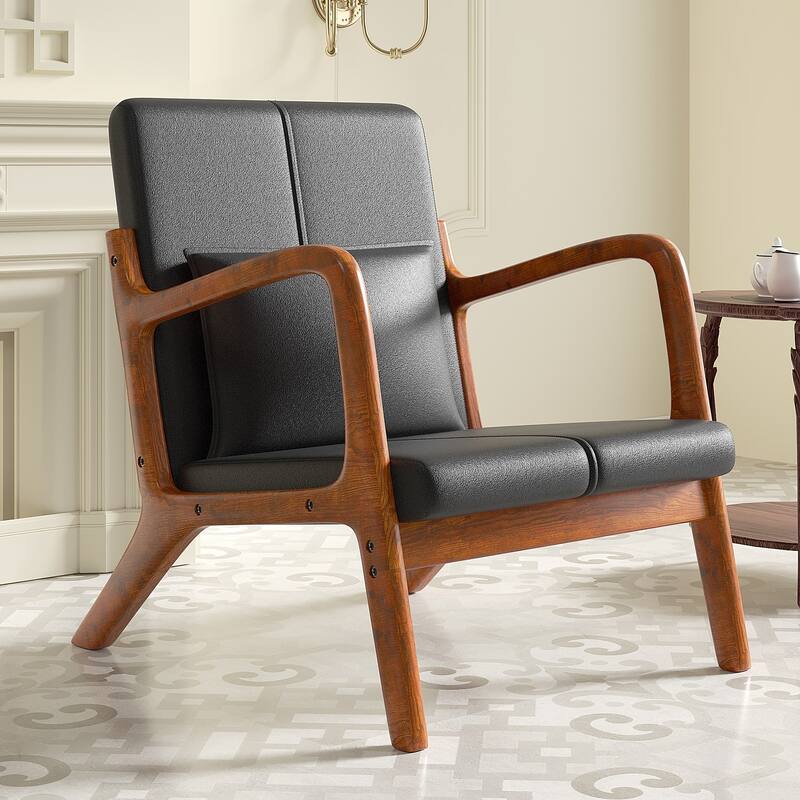 Javlergo Accent Chair Comfy Armchair with Lumbar Pillow and Thick Cushion Lounge Chair with Wood Frame Upholstered Arm Chair