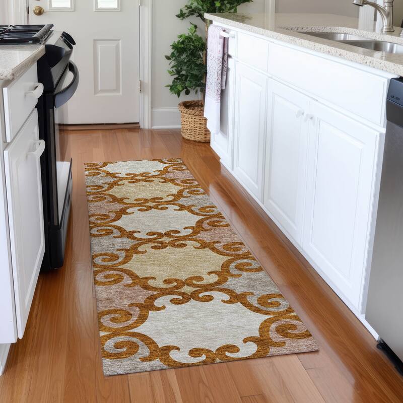 Premium Washable Super Soft Ornate Scroll Mayfield Rug - Terracotta - 2'3" x 7'6"