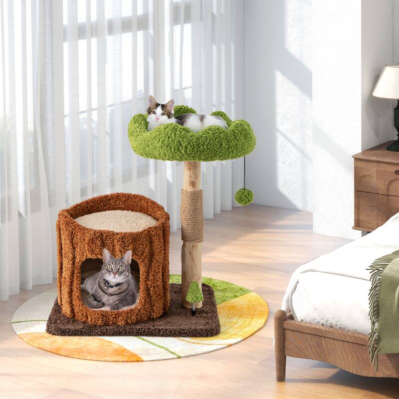 Cat Tower with Top Perch and Scratching Post for Claw Care - 23.5" x 18" x 29"