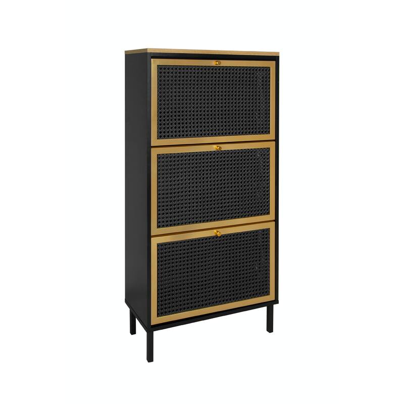 Modern Freestanding Shoe Storage Cabinet with 3 Metal Doors