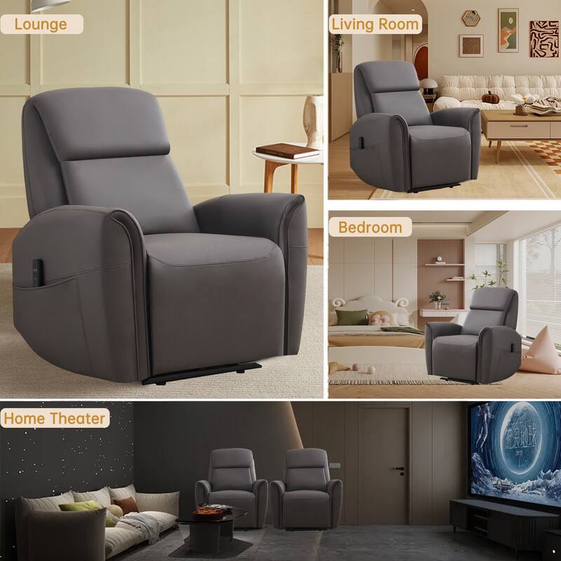 Oversized Faux Leather Massage Power Recliner with Two Pockets Set of 2