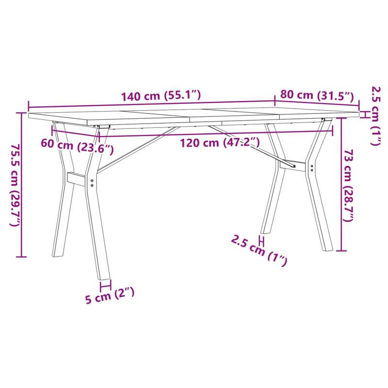 vidaXL Dining Table O-Frame Side Accent Coffee Table Solid Wood Pine and Steel