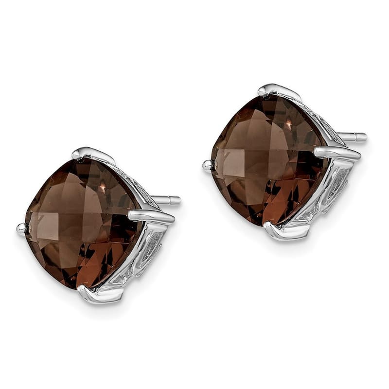 Curata 925 Sterling Silver 13mm Smokey Quartz Earrings