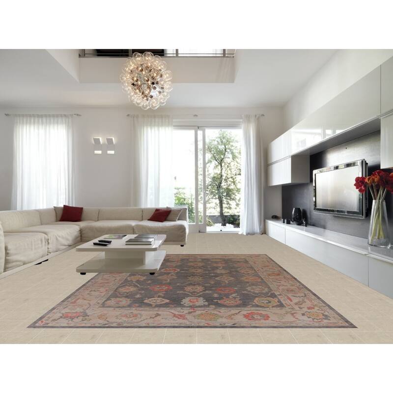 Hand Knotted Oriental 100% Wool Carpet Transitional All-Over Greys & Charcoal Oushak Area Rug - 14' 3'' X 10' 0''