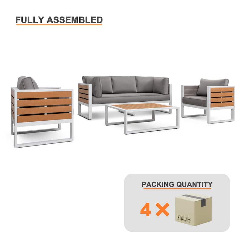 Outdoor Sofa Set, Coffee Table, Three-seat Sofa, 2 Armchairs