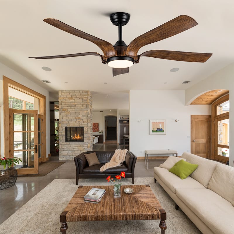 YUHAO 66 in. Integrated LED Farmhouse Indoor Brown Smart Ceiling Fan with Distressed Wood Blades and Remote Control