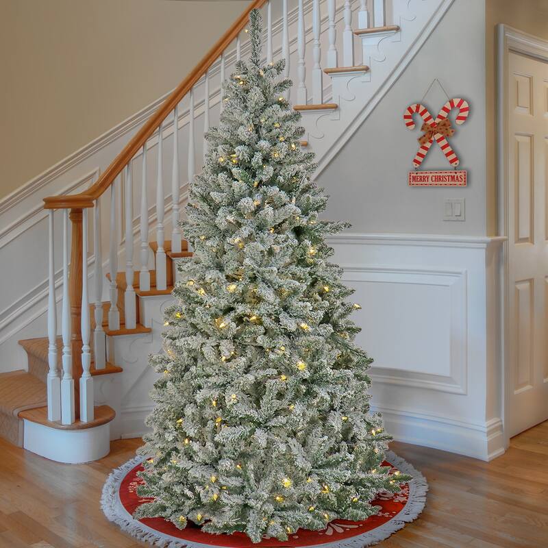 National Tree Company 7.5 ft. Pre-lit Artificial Snowy Chatham Slim Hinged Tree with PowerConnect™, 400 Dual Color® LED Lights-U