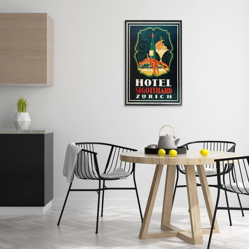 Stupell Vintage Hotel Zurich with Lobster Framed Giclee Art Design By Marcus Jules