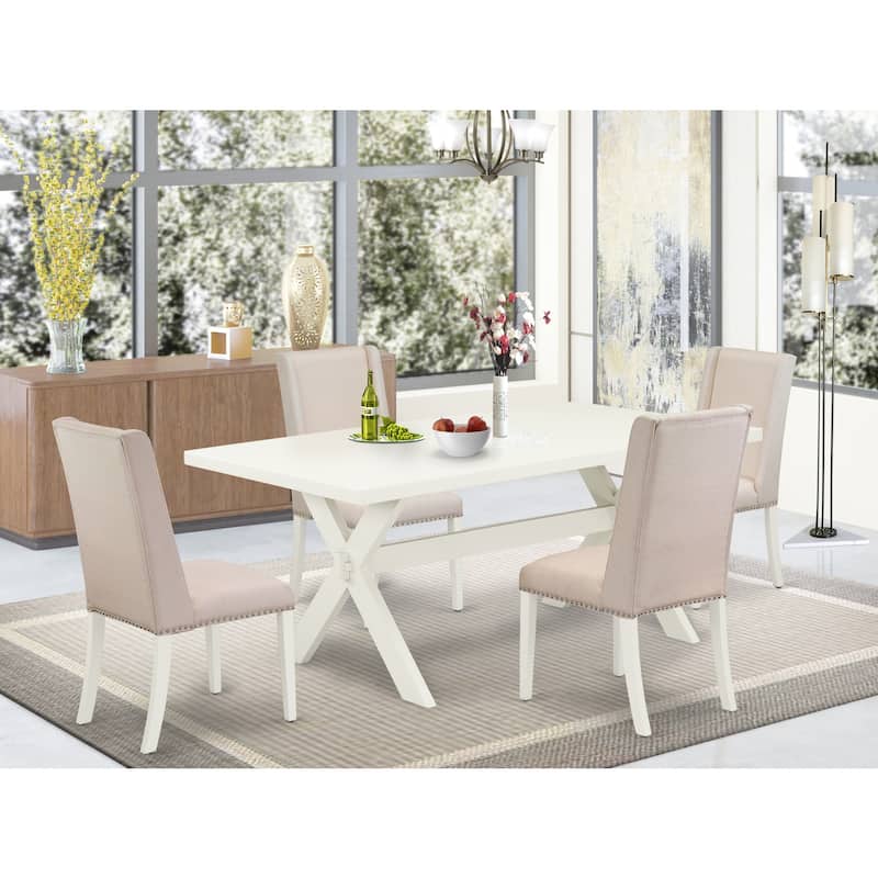 5-Piece Kitchen Dining Set - Rectangular Table with 4 Upholstered Chairs - 72