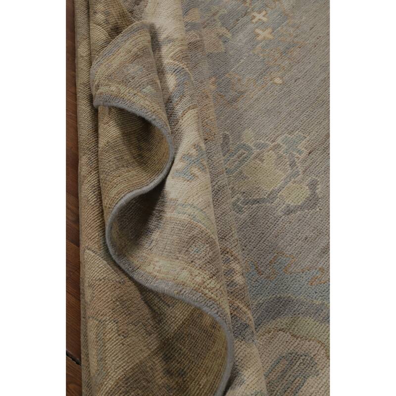 Hand Knotted Oriental 100% Wool Carpet Transitional All-Over Greys & Charcoal Oushak Area Rug - 12' 4'' X 9' 2''