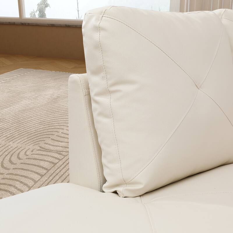 L-Shaped PU Leather Sofa & Chaise with Ottoman