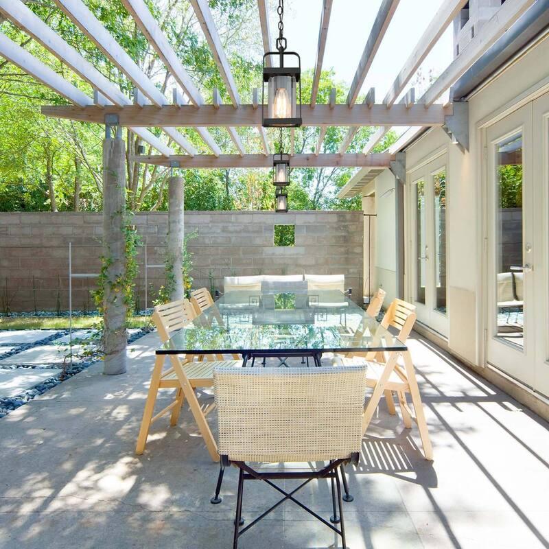 Modern Farmhouse Outdoor Patio lights Black Pendant Lighting Glass Shade Ceiling Light - Textured Black - L 6"x W 6"x H 12.5"