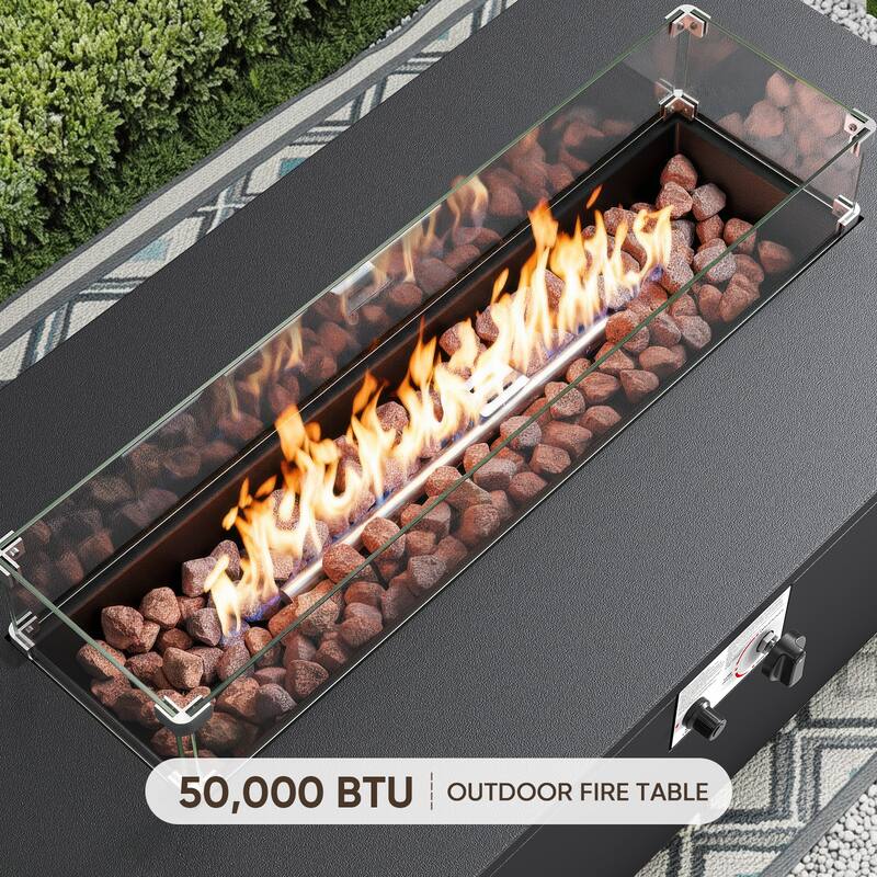 Pocassy Outdoor 43-In Propane Fire Pit Table Set with Tank Holder