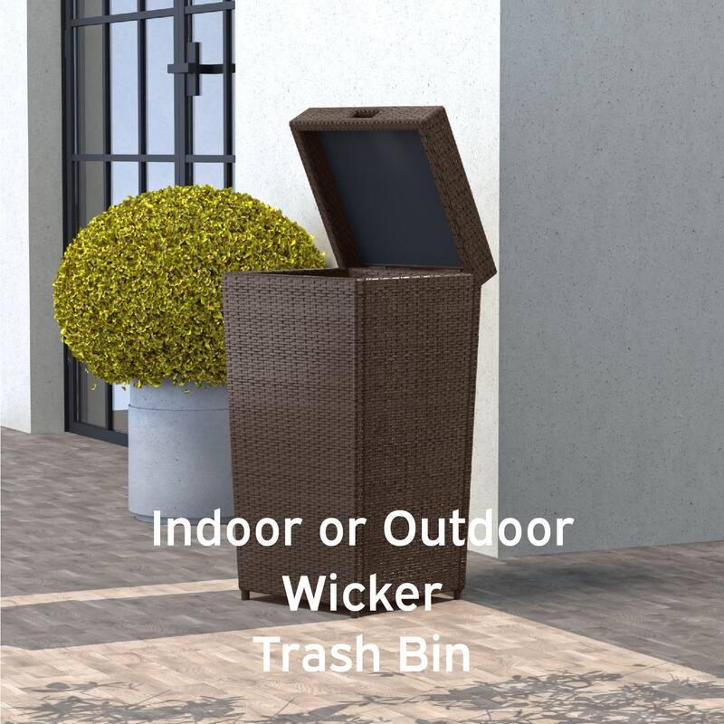 Nestl Outdoor Trash Can with Lid - 30 Gallon Durable Wicker Garbage Can for Patio