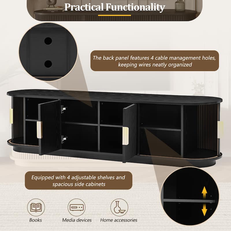 66.9'' Farmhouse TV Stand for 75'' TV, Wooden Media Console with Sliding Tambour Doors & Adjustable Shelves