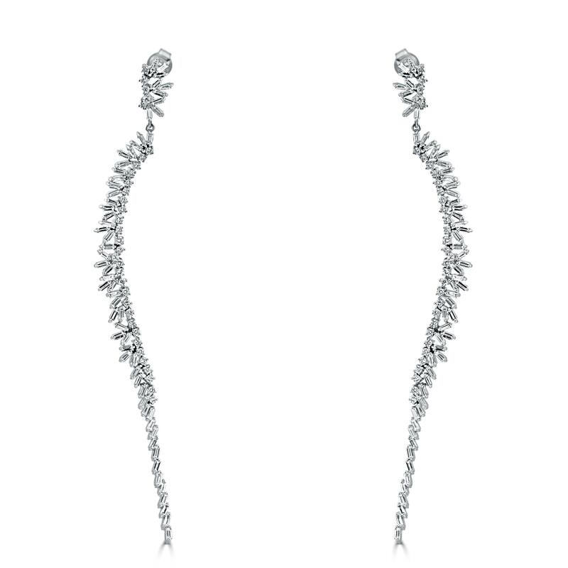 Auriya 3 carat TW Round and Baguette-cut Diamond Dangle Earrings 14k Gold - White (G-H, VS1-VS2)