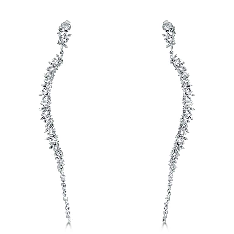 Auriya 3 carat TW Round and Baguette-cut Diamond Dangle Earrings 14k Gold - White (G-H, VS1-VS2)