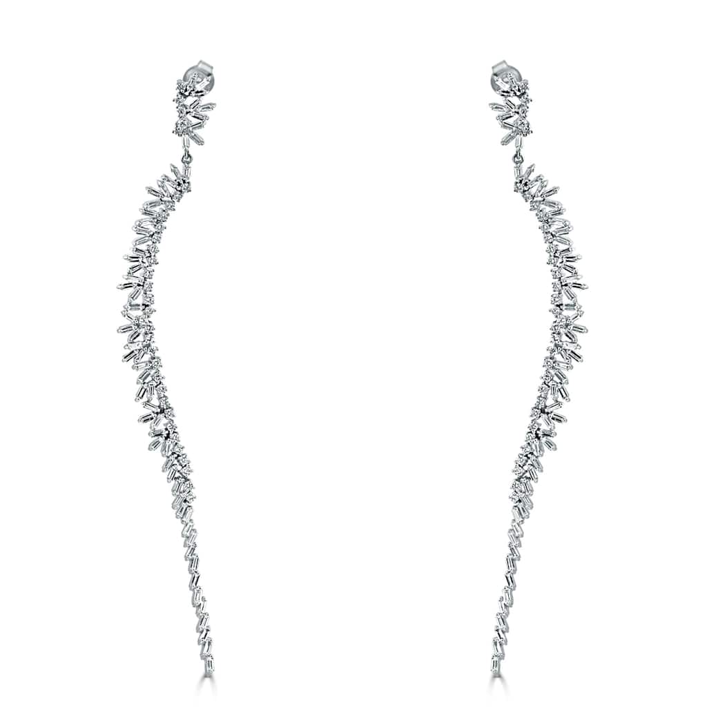 Auriya 3 carat TW Round and Baguette-cut Diamond Dangle Earrings 14k Gold - White (G-H, VS1-VS2)