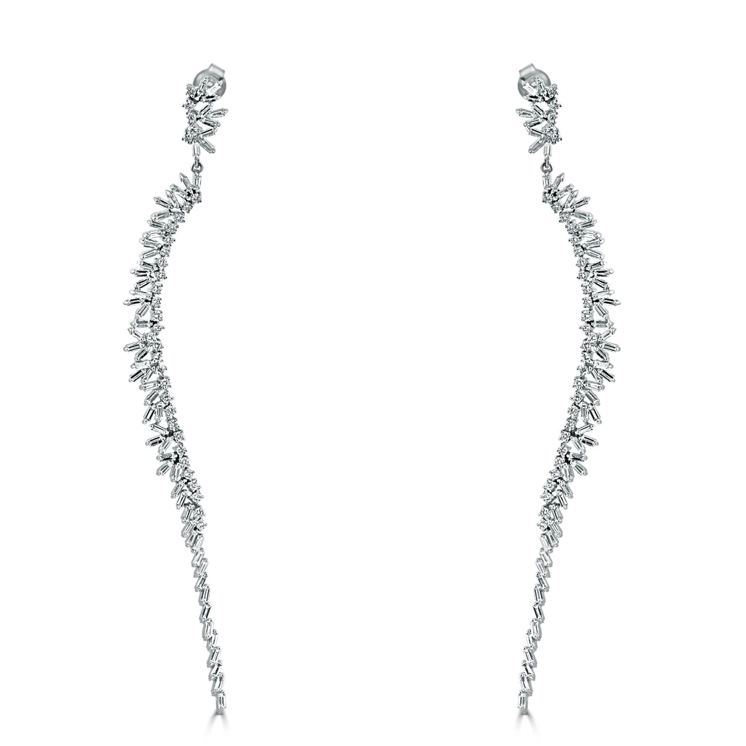 Auriya 3 carat TW Round and Baguette-cut Diamond Dangle Earrings 14k Gold - White (G-H, VS1-VS2)