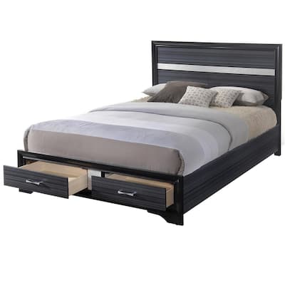 Contemporary Acrylic Trim Accent Eastern King Bed with 2 Drawers, Black