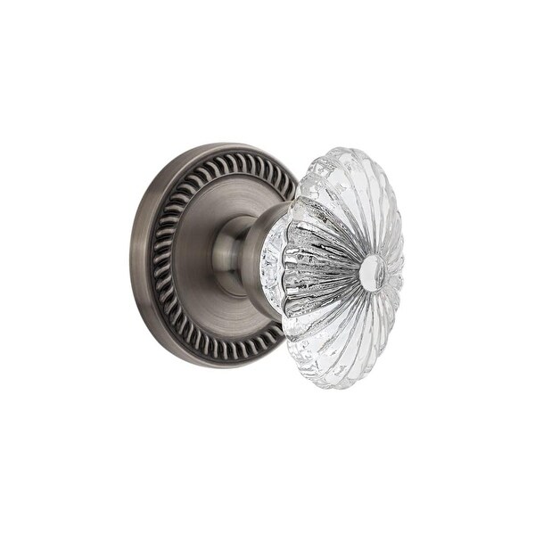 Grandeur NEWBUR_PSG_234 Newport Solid Brass Rose Passage Door Knob Set with Burgundy Crystal Knob and 2-3/4" Backset