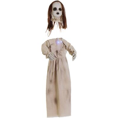 Haunted Hill Farm Blythe the Floating, Talking Zombie Girl Animatronic with Blue Chest Light for Hanging Halloween Decoration