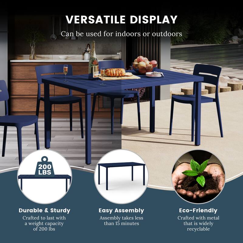 Frond and Form 59 Inch By 35.4 Inch Outdoor Steel Rectangular Dining Table