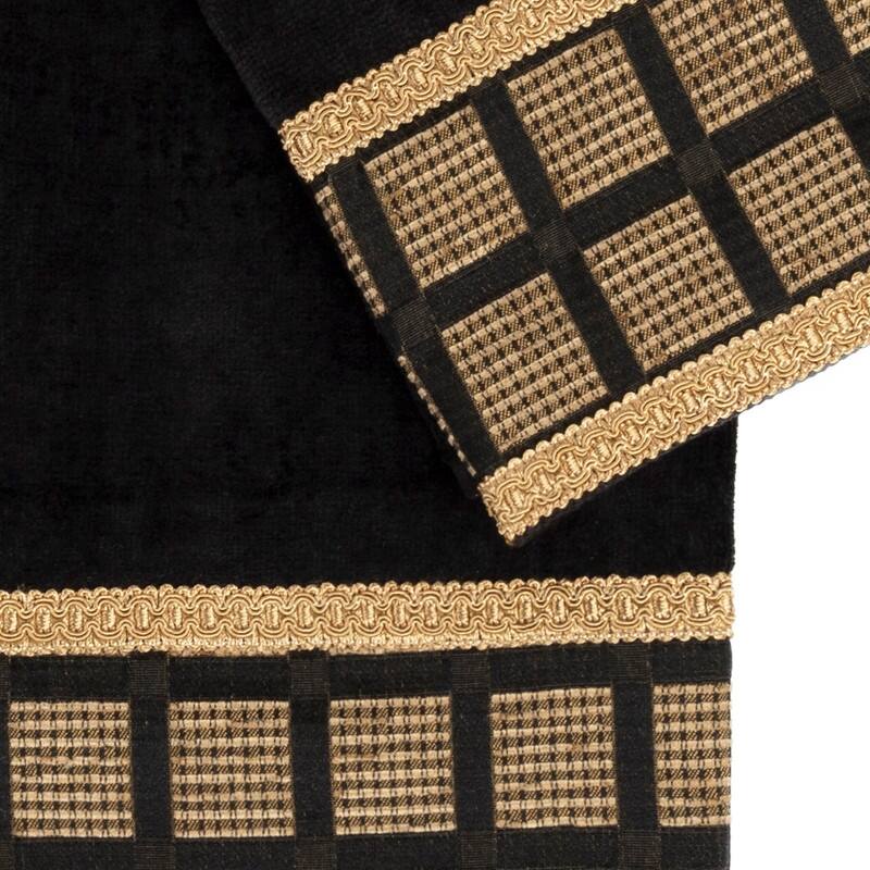 Sherry Kline Scholar Black 3-piece Decorative Towel Set Jacquard Fabric Band, double row of gimp braid 1 Bath Hand & Tip Towel