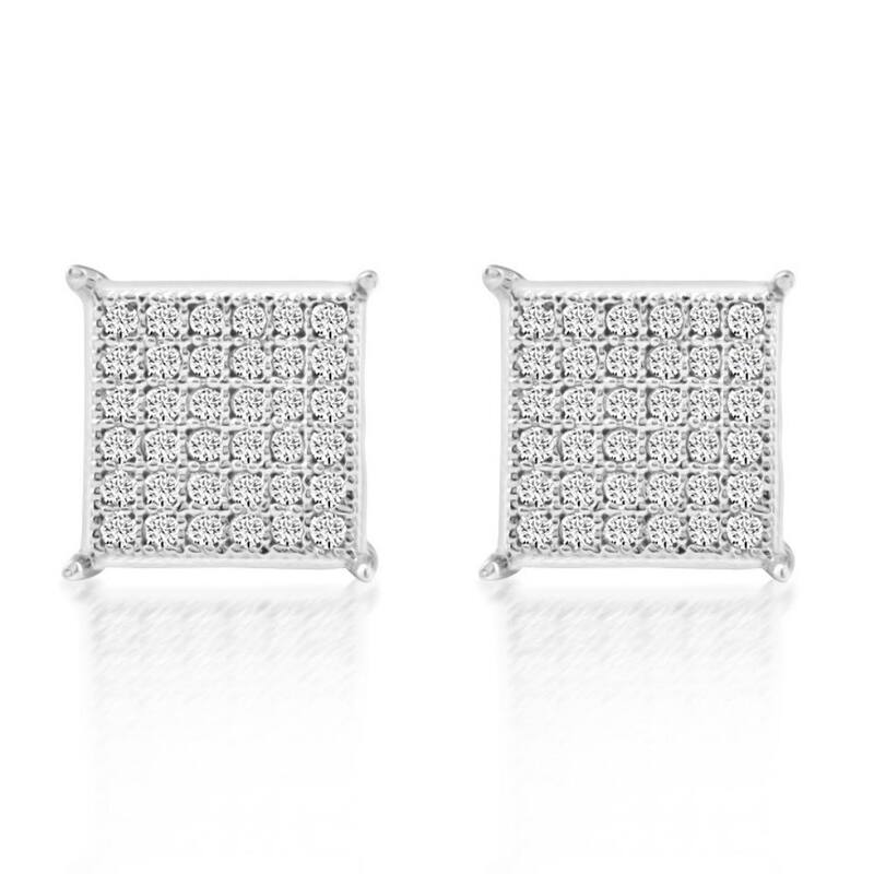 1/3Ct Pave Round Cut Natural Diamond Studs Screw Back White Gold Womens Earrings