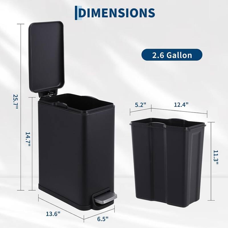 2.6 Gal Slim Kitchen Trash Can, Garbage Can for Kitchen, Bathroom Narrow Spaces