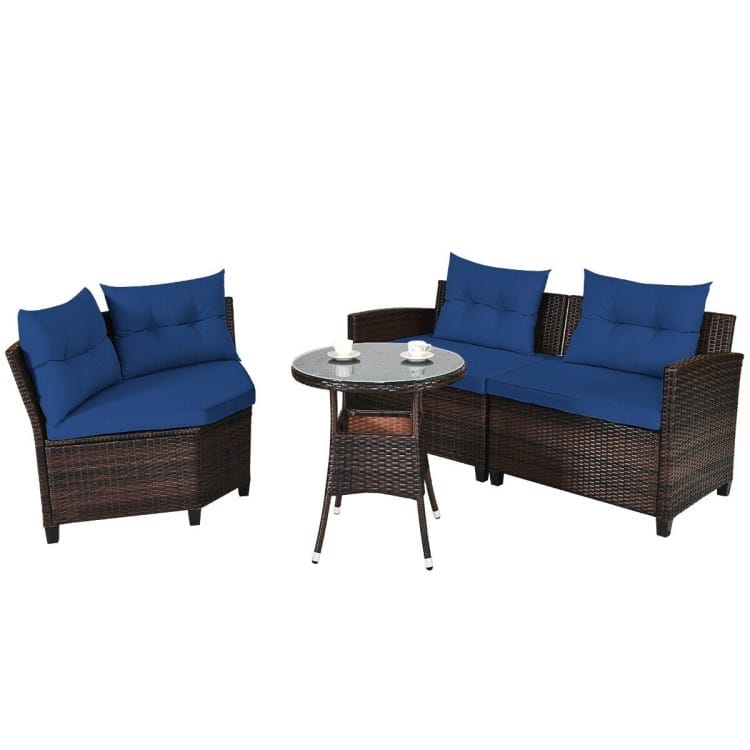 4 Pcs Furniture Patio Set Outdoor Wicker Sofa Set - 31.5" x 25.5" x 29" (L x W x H)
