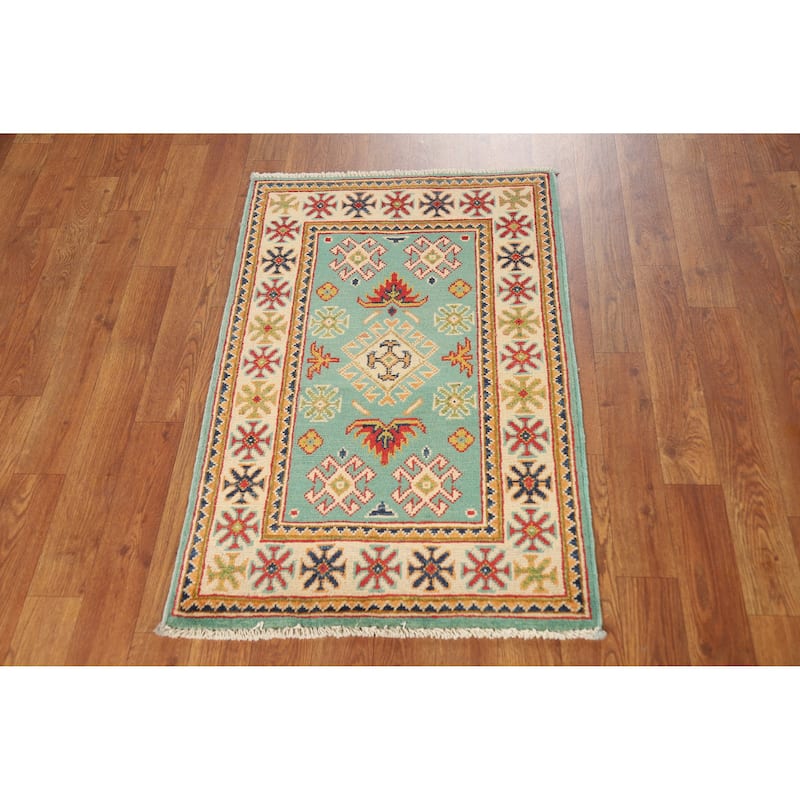 Turquoise Blue Kazak Oriental Accent Foyer Rug Handmade Wool Carpet - 2'0"x 3'0"