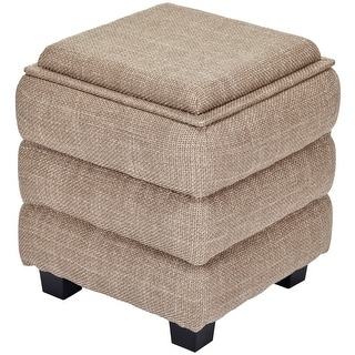 Modern Cube Ottoman with Tray Top and Hidden Storage Linen Seat