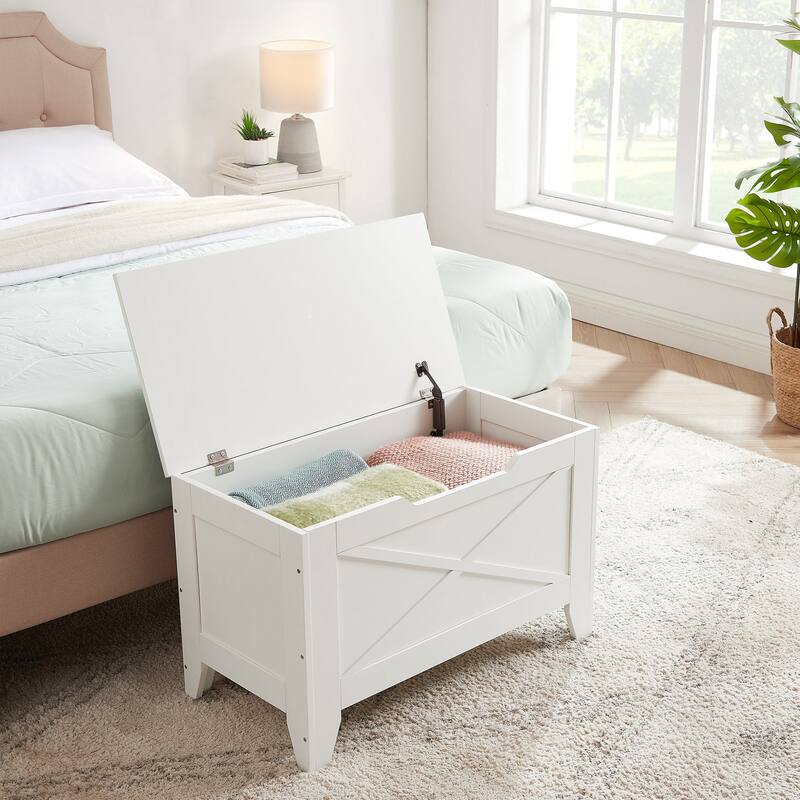 Storage Wooden Ottoman, Flip Top Ottoman Bench with Hand Weave Poufs Padded, Bed End Stool, Foot Rest for Living Room/Entryway