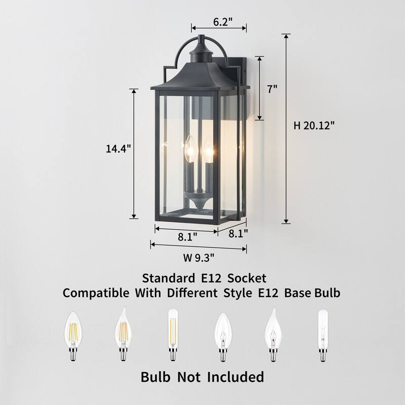 KAWOTI 2-Light Outdoor Lantern Wall Sconce - W9.38" * E9" * H20"