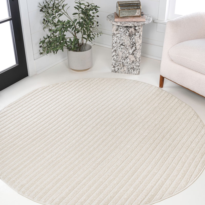JONATHAN Y Maribo Minimalist Scandi Striped Navy/ivory Area Rug - 5' Round - Ivory/Cream