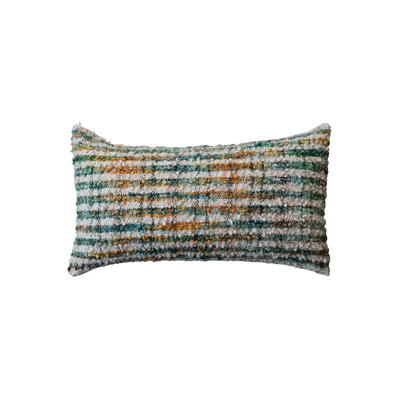 Woven Cotton Blend Boucle Lumbar Pillow with Stripes - 24.0"L x 12.0"W x 0.5"H - Multi