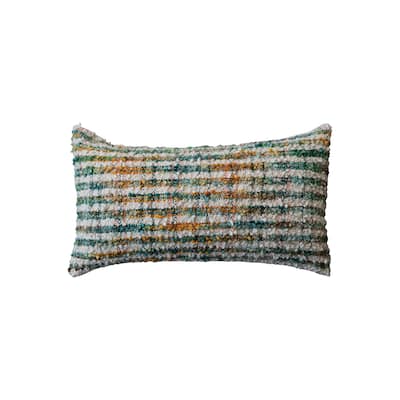 Woven Cotton Blend Boucle Lumbar Pillow with Stripes - 24.0"L x 12.0"W x 0.5"H