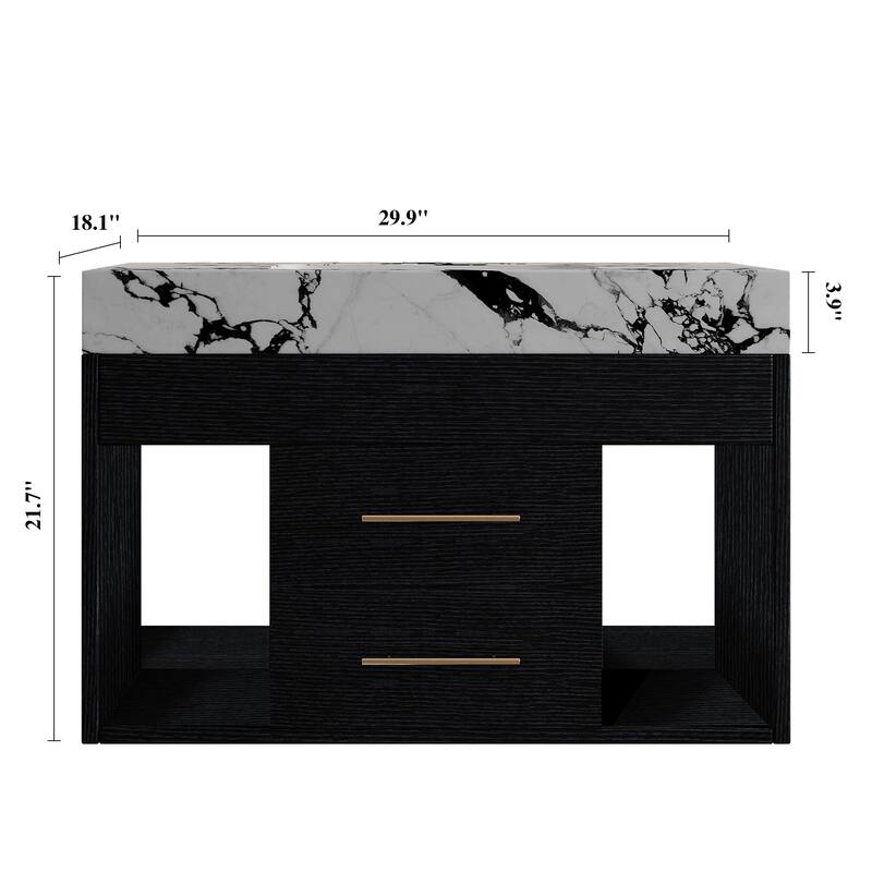 GDFStudio - Modern 29.9" Floating Bathroom Vanity with Sintered Stone Top, Ceramic Sink & U-Shape Drawers
