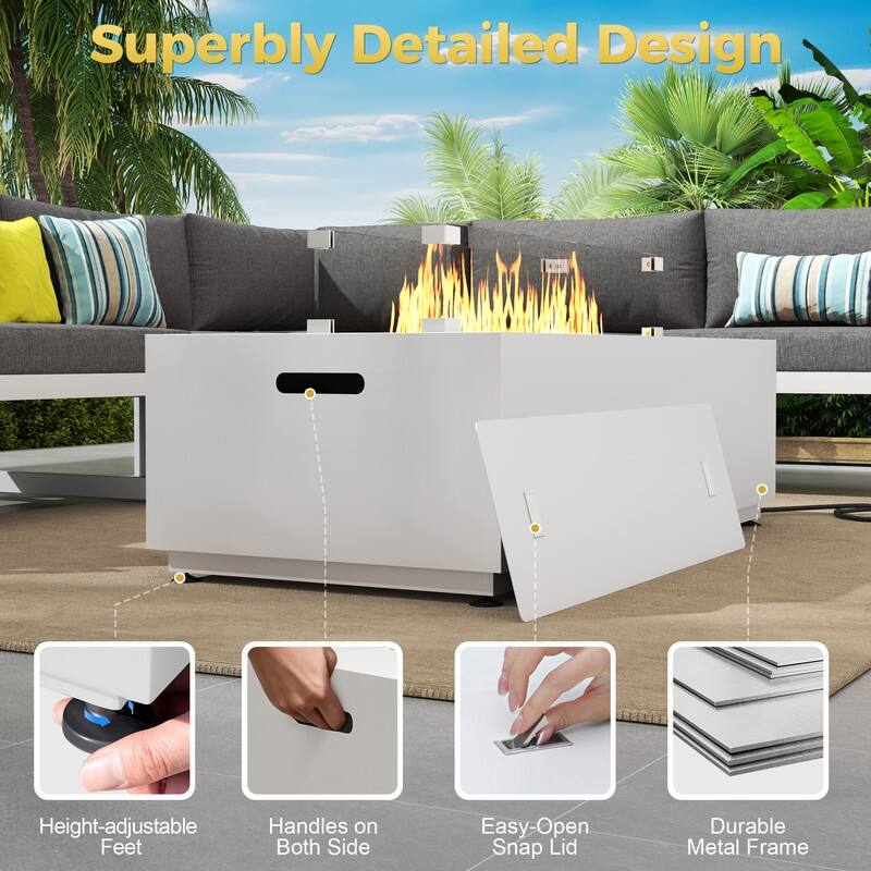 FINCATI Propane Fire Pit Coffee Table, Rectangle Natural Gas Outdoor Fire Pit Modern Gas Firepit, 42'' Fire Pit Table