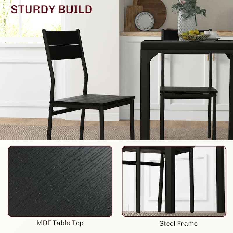 3-Piece Black Bar Table Set Included 2 Slatted Chairs with Steel Frame for Kitchen or Breakfast Nook