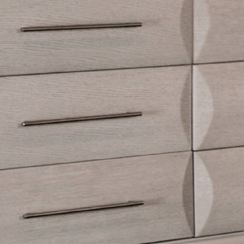 Nitz 6 Drawer Wide Dresser, White Oak Solid Wood Frame, Rose Gold Handles