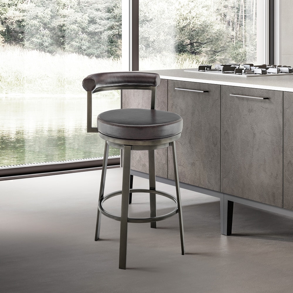 Neura Modern Swivel Counter/Bar Stool in Faux Leather and Metal