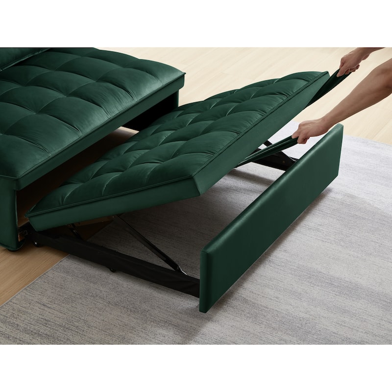 Convertible Velvet Double Seat Sofa Bed, Green, 46x36x16 inches