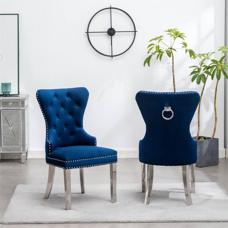 Tufted Velvet Chair with Nailhead Trim, Set of 2